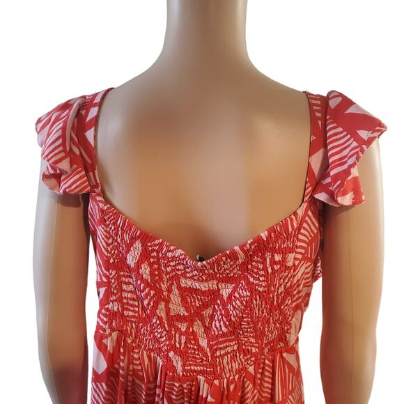 Eloquii Plus Size 24 Red & Pink Geo Print Flutter Sleeve Maxi Dress NO BELT - Picture 6 of 11